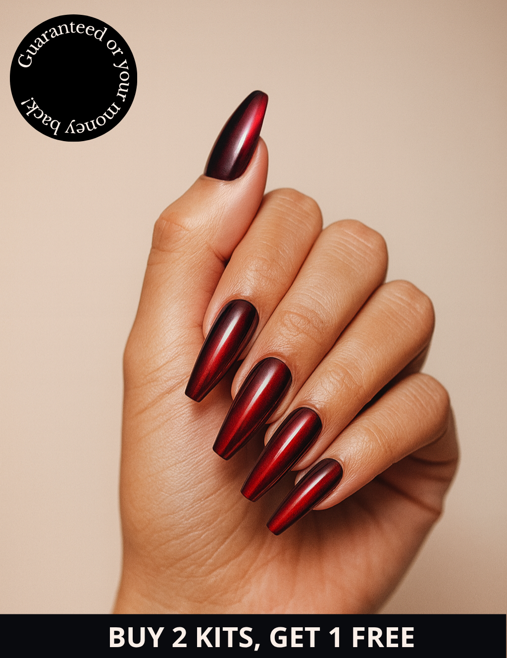 Kit Crimson Bloom – Ongles Press-On Rouge Métallisé - AyraNails™
